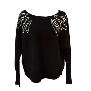 Ladies Sioni Black Ribbed Sweater with Studs, Size Medium, EUC